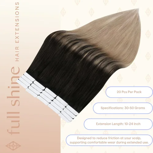 Vista 56 de Full Shine - Extensiones de cabello humano con cinta, mezcla de rubio hongo # 8 castaño ceniza resaltado 60 rubio ceniza