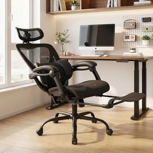 Vista 8 de MALOL Silla de oficina ergonómica de malla con reposapiés, silla ejecutiva de escritorio de computadora con respaldo alto con reposacabezas