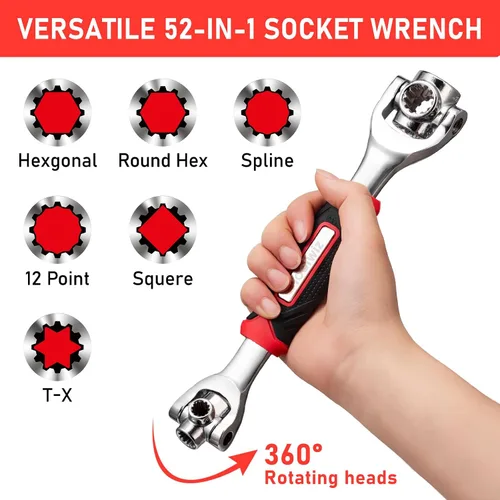 Vista 4 de Toolwiz Llave universal 52 en 1 ajustable multifuncional con cabeza giratoria de 360 grados, para quitar tornillos, tuercas, sujetadores