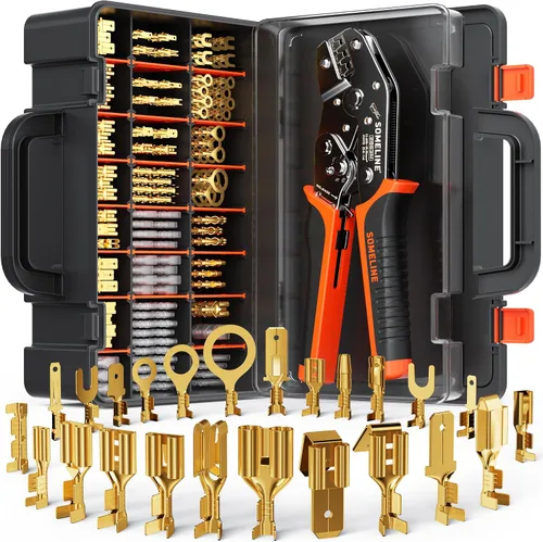Vista 10 de Kit de herramienta de crimpado de conector de terminal abierto SOMELINE, terminales de desconexión macho hembra no aisladas de 2.8/4.8/6.3mm