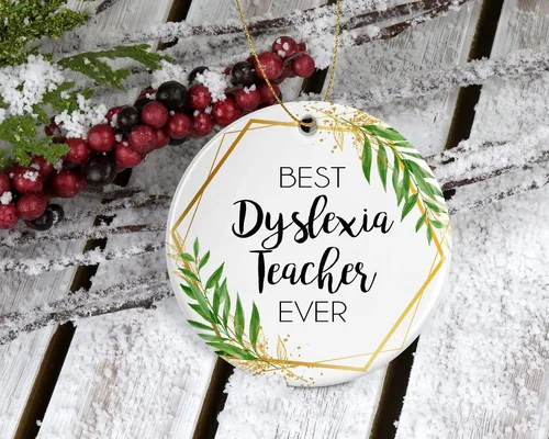 Vista 2 de HTDesigns Adorno de Navidad para profesor de dislexia, regalo para profesor de dislexia, el mejor profesor de dislexia del mundo, el mejor profesor