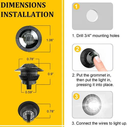 Vista 5 de BJZ 10 piezas de luces LED redondas de 3/4" blancas de 12V para remolque, luz de señal delantera, trasera, lateral, impermeable con lente ahumada