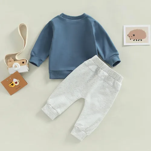 Vista 4 de Ropa para bebé niño, sudadera de manga larga con cuello redondo y estampado de vaca, pantalones largos para correr, otoño, invierno, traje