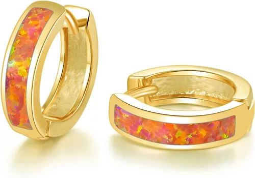 Vista 126 de CiNily Aretes Huggie de ópalo con bisagras, chapados en oro, hipoalergénicos, pequeños aretes de aro para mujeres, adolescentes, niñas, hombres