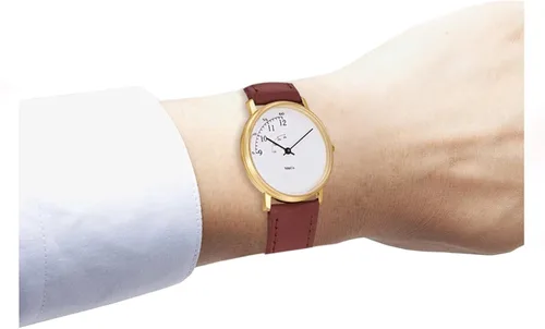 Vista 2 de Projects 7408 - Reloj unisex con correa de cuero marrón y esfera blanca