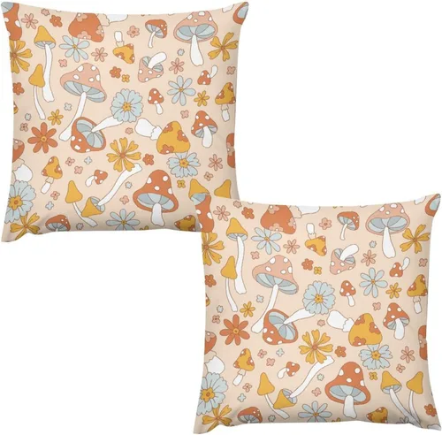 Vista 18 de Juego de 2 fundas de almohada florales retro de los años 70, Groovy Funky Hippie Flor Naranja Estética Boho Fundas de Almohada de 16 x 16 pulgadas