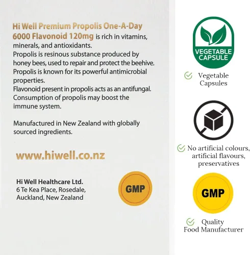 Vista 6 de (3 unidades) Hi Well Premium Propolis One-A-Day 6000 Flavonoide 120mg 150Cápsulas