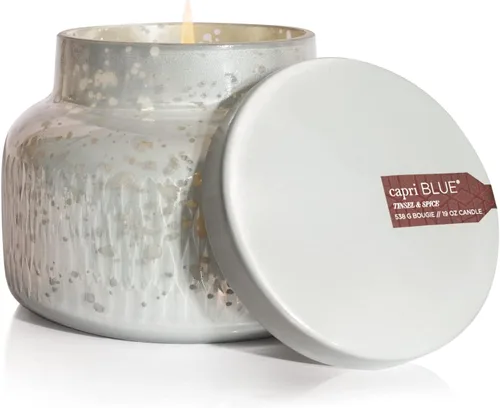 Vista 10 de Capri Blue Vela navideña en tarro de mercurio, mezcla de velas de soja, velas de otoño para el hogar perfumadas con manzana, canela y pera, vela