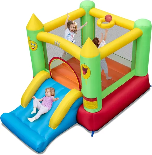 Vista 17 de BOUNTECH Casa inflable de rebote para niños de 3 a 12 años para interiores y exteriores con soplador de 480 W, área de salto, tobogán, juego