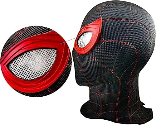 Vista 4 de juyocmy Máscara de superhéroe de Halloween, material de PVC, máscara de cosplay, casco de disfraz, Negro