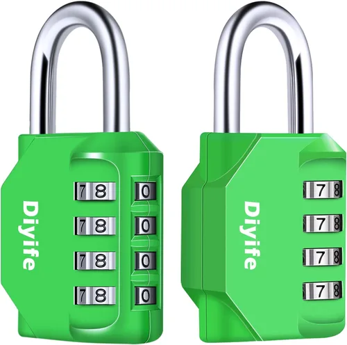 Vista 10 de Diyife Paquete de 2 candados de combinación de 4 dígitos, candados a prueba de inclemencias del tiempo para exteriores, candados con revestimiento
