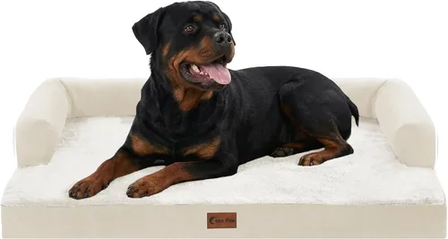 Vista 12 de Cama ortopédica para perros extragrandes, cama de espuma XL con forma de caja de huevos impermeable con lados 45x35 pulgadas, cama de sofá