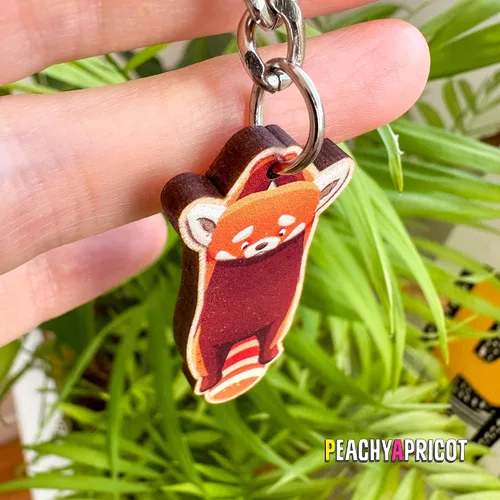 Vista 4 de PeachyApricot Cute Red Panda Keychain Backpack Charm Jewelry Gift