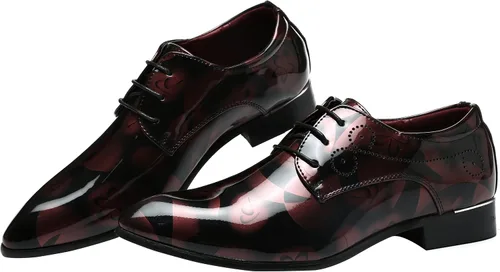 Vista 6 de Zapatos de moda para hombre Vestido puntiagudo Floral Charol Cordones Oxford Negro Marrón Rojo Gris