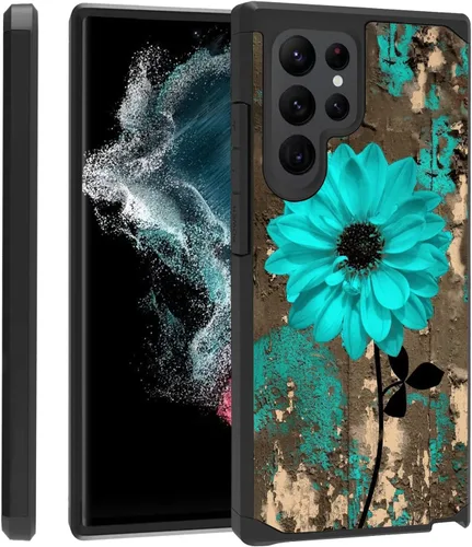 Vista 9 de Funda para Galaxy S22 Ultra, resistente 2 en 1 de doble capa híbrida de policarbonato duro y silicona suave a prueba de golpes, funda de protección