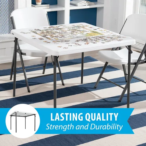 Vista 15 de LIFETIME 80783 Mesa Plegable Cuadrada de Grado Comercial de 37 Pulgadas para Cartas, Granito Blanco