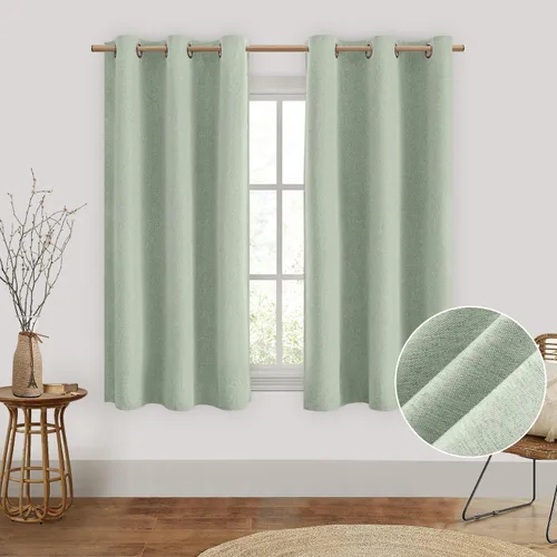 Vista 35 de HOMEIDEAS Cortinas 100% opacas beige de 63 pulgadas de largo, mezcla de lino con textura de oscurecimiento, cortinas con aislamiento térmico