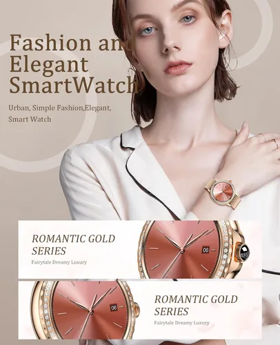 Vista 2 de Reloj inteligente para mujer, reloj inteligente Bluetooth para iPhone, Android, iOS, IP68, impermeable, para mujer, rastreador de actividad física