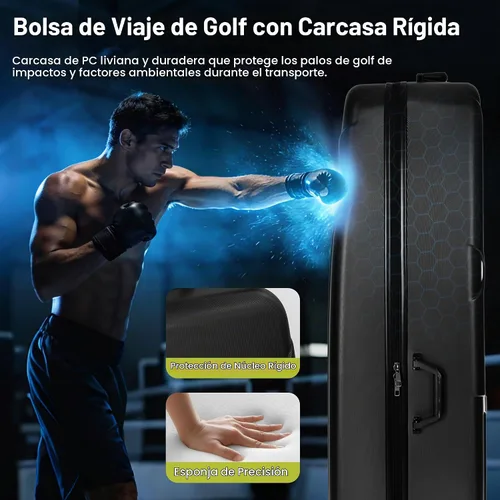 Vista 2 de Hard Case Golf Travel Bag with 4 Wheels - Full Length PC Hard Shell Design Negro clásico
