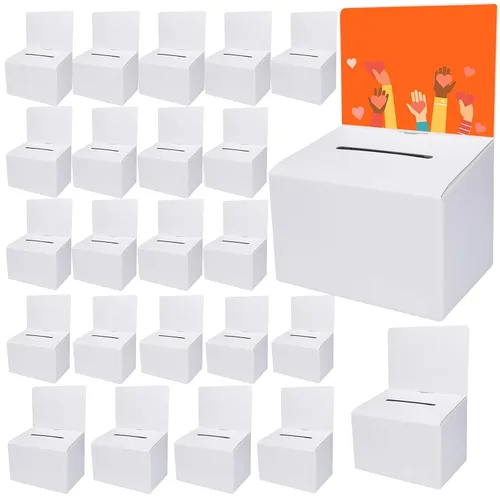 Vista 8 de GRAWUN Paquete de 12 Cajas de Votación de Cartón con Ranura, Cajas Blancas Brillantes para Rifas de 6.5 x 4.5 x 4.5 pulgadas, Cajas de Sugerencias