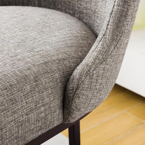 Vista 142 de Leick Home 214536 Barrelback Silla de comedor con base de metal, juego de 2, para comedor, asiento moderno de lino negro y base de metal dorado