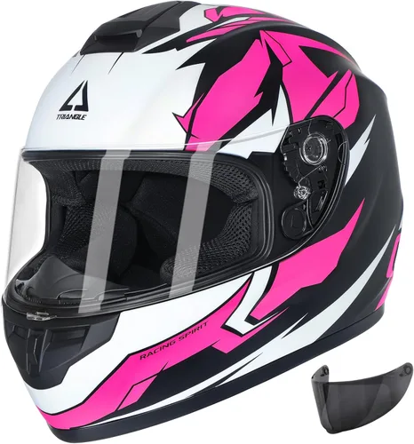 Vista 11 de TRIANGLE Cascos de motocicleta de cara completa para hombres y mujeres con visera tintada y transparente, cumple con la aprobación DOT Gris