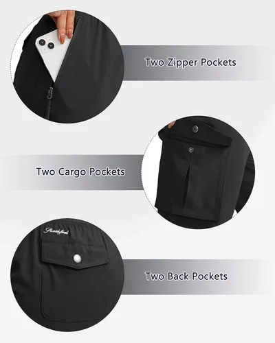 Vista 4 de Soothfeel Pantalones capri tipo cargo para mujer con 6 bolsillos, ligeros, de secado rápido, para viajes, senderismo, verano, para mujer