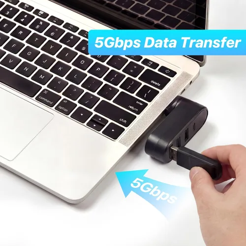 Vista 5 de Hub USB 3.0 de 4 puertos [90°/180° grados giratorios], divisor USB con 1 USB C, 1 USB 3.0, 2 USB 2.0, extensor USB portátil para laptop, MacBook