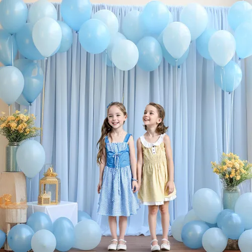 Vista 9 de Cortina de telón de fondo de tul azul bebé de 10 x 10 pies para fiestas, cortinas de fondo transparentes para bodas, baby shower, baby shower