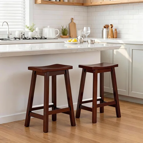 Vista 8 de PayLessHere Taburetes de bar de madera de 24 pulgadas Marrón Juego