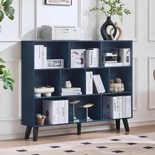 Vista 42 de LEYAOYAO Estantería de 5 cubos de 3 niveles con patas, estante negro menta para libros para niños, bonito organizador de almacenamiento, estantes