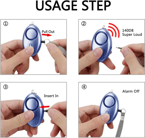 Vista 6 de Alarma personal para mujeres, paquete de 5 llaveros de alarma de seguridad de autodefensa de emergencia de 140 dB con luz LED para mujeres, niños
