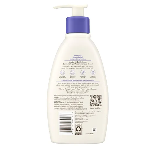 Vista 6 de Aveeno - Loción corporal hidratante para aliviar el estrés con aroma a lavanda, avena natural para calmar y relajar, loción diaria sin grasa