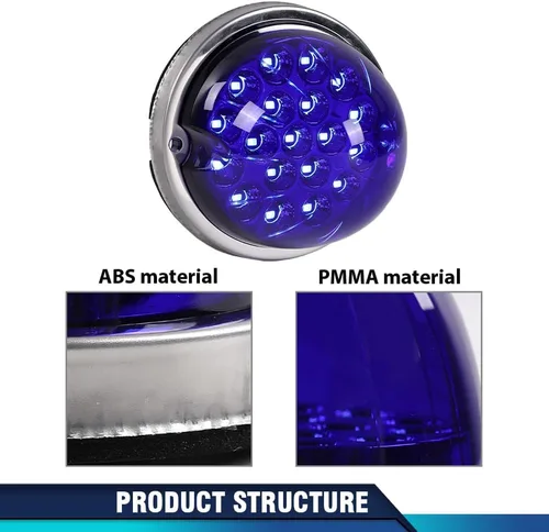 Vista 2 de PIT66 Lente transparente Luz LED azul Sandía (19 LED) Marcador de luz intermitente universal