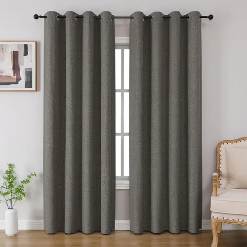 Vista 17 de CUCRAF Juego de 2 paneles de cortinas 100% opacas de 54 pulgadas de largo, cortinas texturizadas de lino para oscurecer la habitación, con ojales