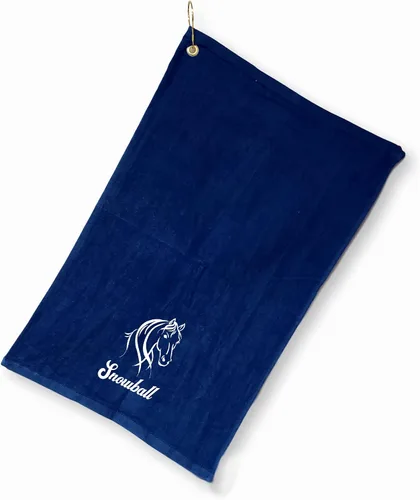 Vista 11 de SONA G DESIGNS Toalla de mano bordada de caballo de algodón con clip - se puede personalizar (Aqua)