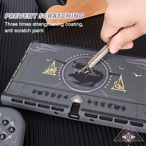 Vista 4 de DLseego Zelda Switch - Funda protectora OLED acoplable, carcasa dura, gris, a prueba de golpes, con 2 tapas de agarre para el pulgar, compatible