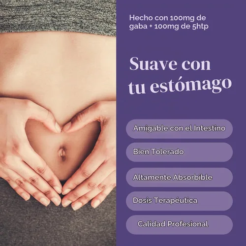 Vista 4 de Suplemento 5-HTP Plus GABA, apoyo para dormir, estado de ánimo y estrés, 60 cápsulas vegetales El 5-hidroxitriptófano puro con GABA promueve