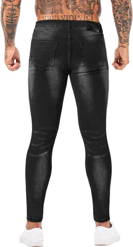 Vista 5 de Gingtto jeans entallados elásticos para hombre, de corte ajustado, rasgados, gastados