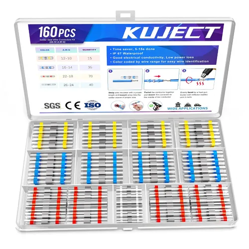 Vista 15 de Kuject Kit de Conectores de Cable de Sellado de Soldadura Termorretráctil 120 PCS, Conector de Tope Impermeable Terminales Eléctricos