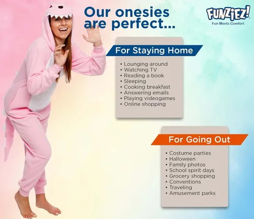 Vista 5 de Slim Fit Adult Onesie - Animal Halloween Costume - Plush Fruit One Piece Cosplay Suit for Women and Men by FUNZIEZ!