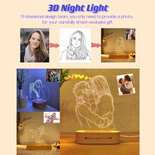 Vista 6 de Luz nocturna personalizada, marco de fotos acrílico en 3D, marco de fotos, aniversario, boda, Navidad, regalos de cumpleaños para él y su esposa