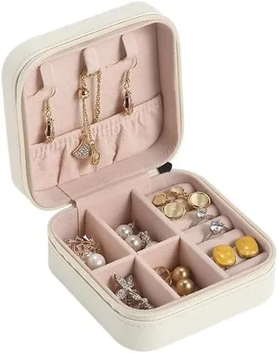 Vista 5 de Joyero Caja De Almacenamiento De Joyería Portátil De Cuero, Mini Organizador De Joyas, Exhibición De Joyas De Viaje, Estuche Con Cremallera, 1 Negro