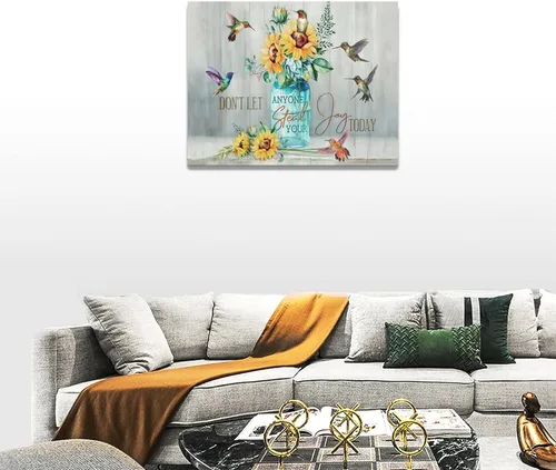 Vista 4 de Bulldog Leather Works Lienzo decorativo abstracto de colibrí y girasol, con citas inspiradoras, póster de flores de granja, decoración moderna