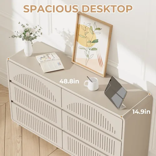 Vista 7 de Cómoda acanalada de 51.2 pulgadas de ancho con 6 cajones para dormitorio