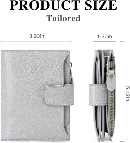 Vista 3 de FALAN MULE - Cartera de cuero auténtico para mujer, pequeña, plegable y compacta, con bloqueo de interferencia de radiofrecuencia (RFID)
