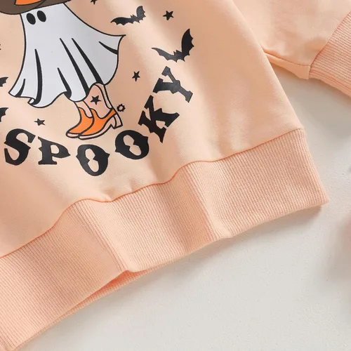 Vista 4 de Disfraz de Halloween para bebé, sudadera de calabaza con cuello redondo, suéter de manga larga, ropa de otoño