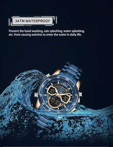 Vista 8 de NAVIFORCE Reloj para hombre cronógrafo impermeable deportivo analógico digital cuarzo relojes de negocios moda de acero inoxidable Militar