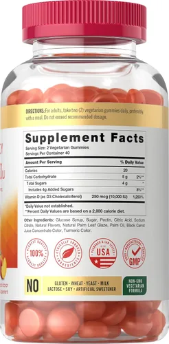 Vista 2 de Carlyle Gomitas de vitamina D3 10000iu para adultos 80 unidades Gomitas con sabor a melocotón Alta potencia para mujeres y hombres
