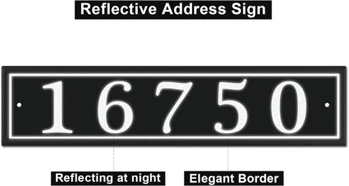 Vista 2 de Placa de Dirección Reflectante Personalizada, Letrero de Dirección de Aluminio Personalizado para Buzón, Casa, Calle, Exterior, Letrero Horizontal